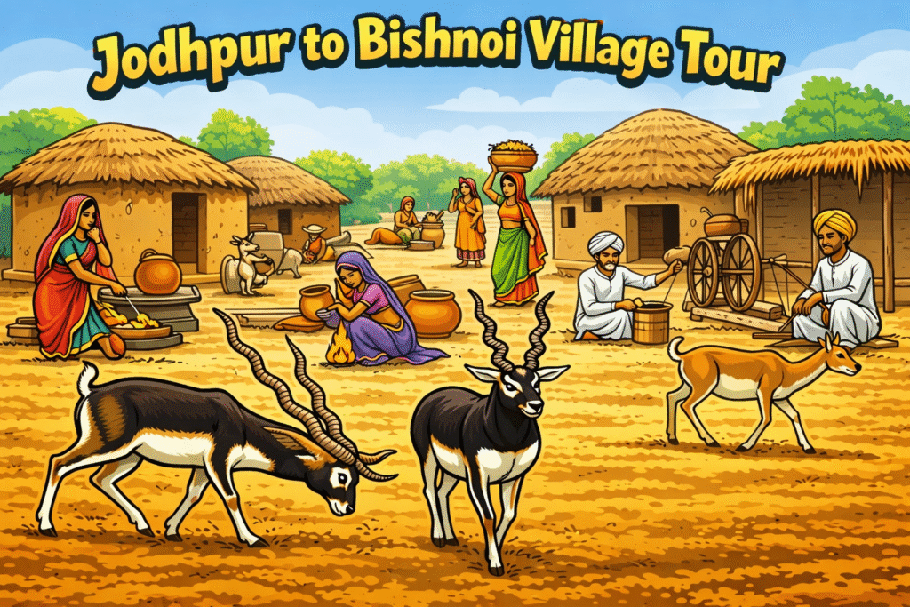 Bishnoi Village near Jodhpur city showing rural landscape and traditional homes in Rajasthan