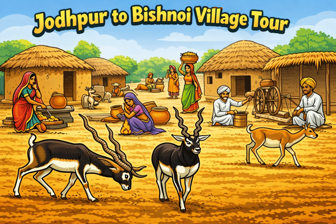 Bishnoi Village near Jodhpur city showing rural landscape and traditional homes in Rajasthan