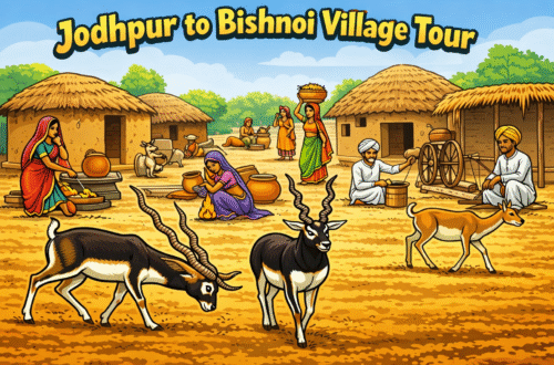Bishnoi Village near Jodhpur city showing rural landscape and traditional homes in Rajasthan