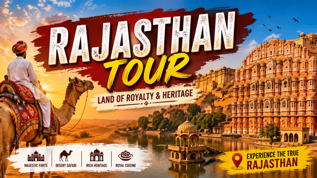 Rajasthan tour showing forts, palaces, desert and scenic views