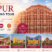 Jaipur city sightseeing view featuring Hawa Mahal, historic forts, colorful streets, and cultural attractions in the Pink City.